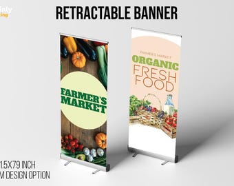 Organic Market Retractable Banner, Roll Up Stand (33 x 81 inches)