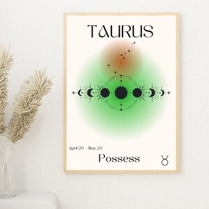 Taurus Zodiac Aura Poster, Zodiac Print, Star Sign Decor, Aesthetic, Spiritual, Star Sign, Astrology, Instant Download, Gradient, Gift.