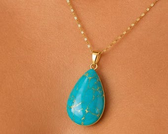 ターコイズのティアドロップペンダント、ブルーターコイズのペンダント
