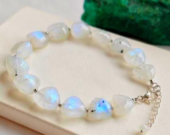 Rainbow Moonstone Bracelet, Handmade Moonstone Jewelry, Sterling Silver Bracelet, Natural Gemstone Bracelet, June Birthstone Gift for Her