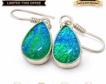 Handmade Opal Earrings, AAA Opal Overlay Jewelry, Silver Dangle Earrings, Boho Earrings Gift for Women