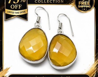AAA Yellow Onyx Overlay Earrings, Handmade Gemstone Earrings, 925 Sterling Silver Earrings, Natural Yellow Onyx Jewelry, Gift for Her