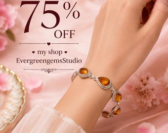AAA Citrine Bracelet, Natural Gemstone Bracelet, Handmade Citrine Jewelry, November Birthstone Gift for Women Men