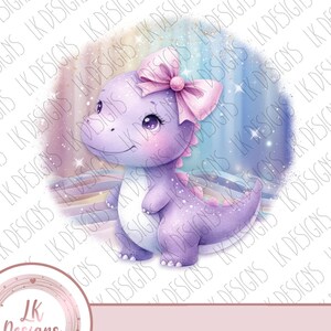 Dinosaure mignon fille avec noeud pastel - modèle de téléchargement imprimable par sublimation png Enfant - carte, coussin, impression, pyjama et plus