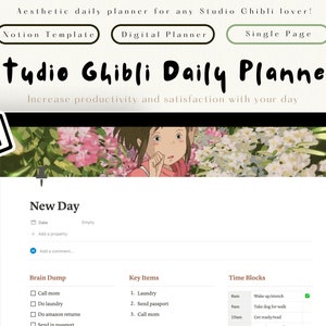 Agenda giornaliera Studio Ghibli / Dashboard Notion / Modello Notion / Agenda digitale / Agenda Notion / Agenda estetica