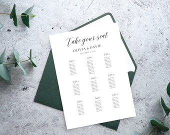 Minimalist Elegant Wedding Seating Chart Template, Instant Digital Download SVG PNG JPG 100% Editable