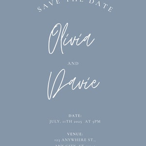 Minimalist Dusty Blue Wedding Invitation Save the Date 100% - Etsy
