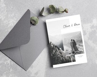 Minimalist Boho Black and White Wedding Invitation Save the Date, 100% Editable Instant Digital Download