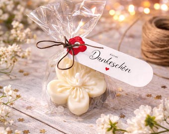 Dankeschön für Gäste – Handgemachte Kerze in Blumenform als Gastgeschenk für Hochzeit, Taufe & Geburtstag