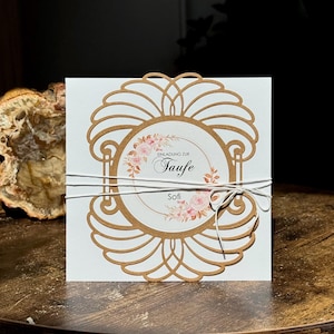 Einladung Taufe Mädchen personalisiert • Taufkarte mit Name & Text • Boho Design 14,5x14,5 cm • Einladungskarte zur Taufe
