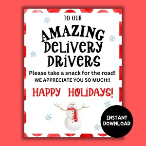 Delivery Driver Snack Sign, PRINTABLE, Delivery Driver Snack Printable, Christmas Delivery, Delivery Driver Thank You, Holiday Delivery