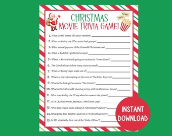 Christmas Movie Trivia Game, Christmas Printable Game, Christmas Party Game, Christmas Office Game, Fun Christmas Game Kids Teens & Adults