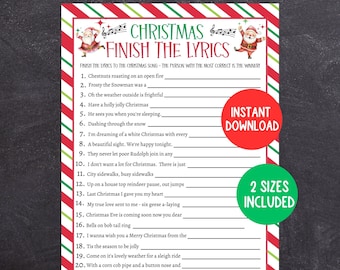 Printable Christmas Game, Christmas Song Trivia Game, Christmas Finish the Lyrics, Christmas Family Activity
