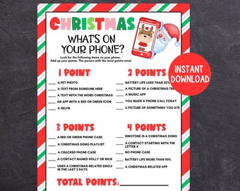 Christmas What's On Your Phone Game, Printable Holiday Game, Christmas Phone Game for Teens, Adults, Office and Work Parties