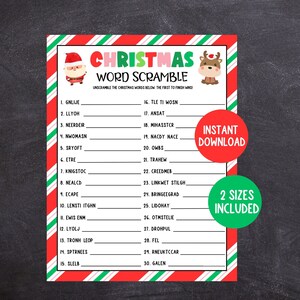 Christmas Word Scramble, Printable Holiday Game, Christmas Party Game, Easy Christmas Game for Kids and Adults