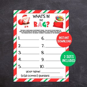 What&#39;s In the Bag Christmas Game, Printable Christmas Party Game, Holiday Guessing Game, Easy Christmas Game for Kids and Adults
