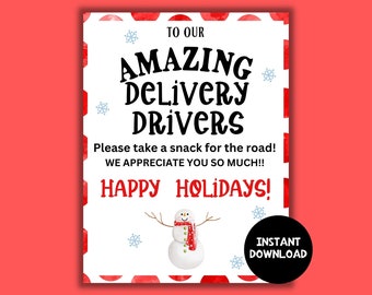 Delivery Driver Snack Sign, PRINTABLE, Delivery Driver Snack Printable, Christmas Delivery, Delivery Driver Thank You, Holiday Delivery