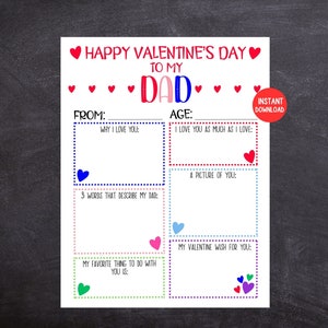 Kinder Valentinstagskarte für Papa, druckbare Valentinstagskarte für Papa, Andenken für Papa, Kinder füllen die leere Valentinstagskarte für Papa aus