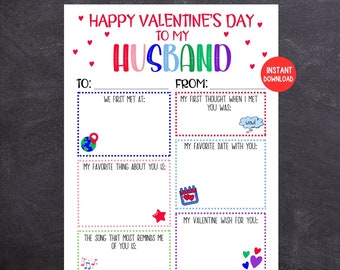 Valentines Card for Husband, Printable Husband Valentines Card,  Keepsake for Husband, Fill In the Blank Valentines Card for Husband