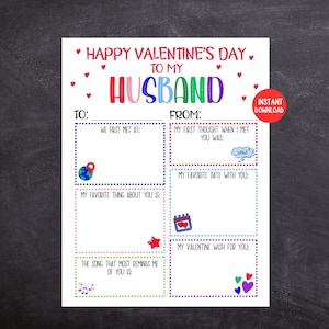 Tarjeta de San Valentín para el marido, Tarjeta de San Valentín del marido imprimible, Recuerdo para el marido, Complete la tarjeta de San Valentín en blanco para el marido