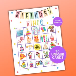 Birthday Bingo, Kids Bingo Game, Printable Birthday Party Bingo, Kids Birthday Party Game, Birthday Games