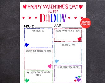 Kids Valentines Card for Daddy, Printable Daddy Valentines Card,  Keepsake for Dad, Kids Fill In the Blank Valentines Card for Daddy