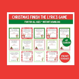 Christmas Carol Finish The Lyric Game, Printable Christmas Game, Christmas Song Trivia, Christmas Party Game, Christmas Activity