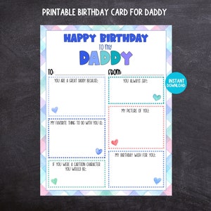 Verjaardagskaart voor papa, afdrukbare kinderverjaardagskaart voor papa, papa aandenken, kinderen vullen de lege verjaardagskaart voor papa in