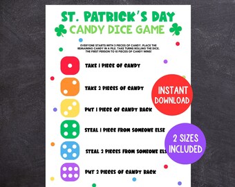 St. Patrick's Day Candy Dice Game, Printable St. Patrick's Day Game, Fun St. Patrick's Day Activity for Kids and Adults