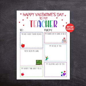 Biglietto di San Valentino per insegnanti, biglietto di San Valentino stampabile per bambini per insegnanti, ricordo per insegnanti, biglietto di San Valentino per insegnanti da compilare per bambini