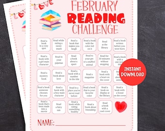 Printable Reading Tracker, February Reading Challenge, Book Planner for February, Book Tracker for Kids and Adults and Classrooms