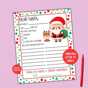 Carta a Papá Noel para imprimir, lista de deseos navideños, carta a Papá Noel para niños