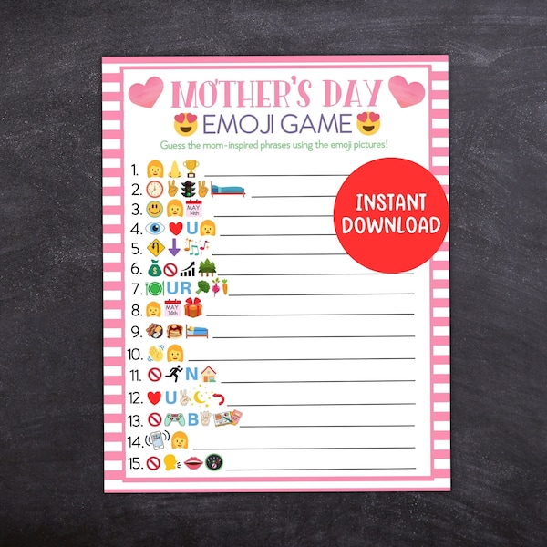 Mothers Day Game, Mothers Day Printable Game, Emoji Game for Mothers Day, Family Mothers Day Game for Kids and Adults, Emoji Game