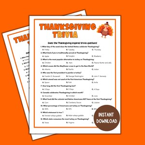Thanksgiving Trivia Game, Printable Thanksgiving Party Game, Thanksgiving Trivia Quiz for Kids and Classrooms, Family Thanksgiving Game