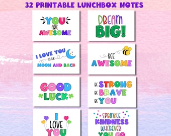 Lunchbox Notizen für Kinder, druckbare Notizkarten, positive und inspirierende Notizen für Kinder und Tweens, Ermutigungskarten