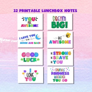 Notas de lancheira para crianças, cartões de notas para impressão, notas positivas e inspiradoras para crianças e pré-adolescentes, cartões de incentivo