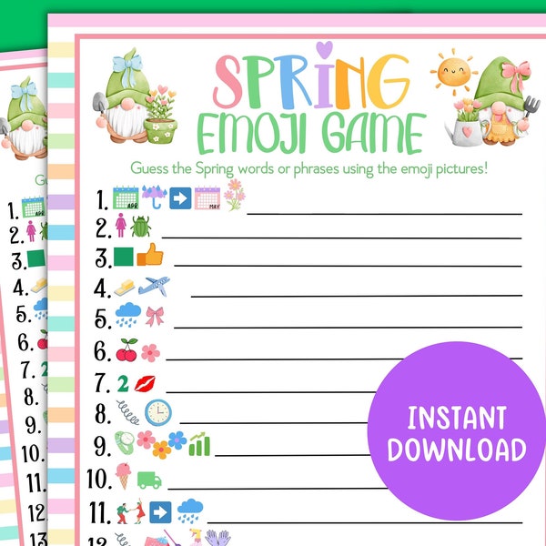 Spring Emoji Game, Spring Printable Game, Emoji Game, Spring Emoji Game for Kids and Adults and Classrooms