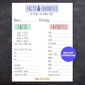 Printable Get to Know You Questionnaire, All About Me Form for ...