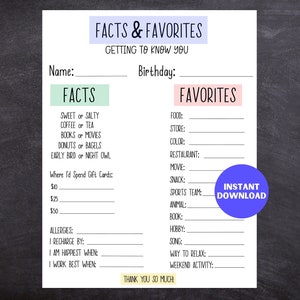 Printable Get to Know You Questionnaire, All About Me Form for ...