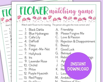 Flower Matching Game, Printable Springtime Game, Spring Trivia Game, Spring Game for Adults, Spring Brunch, Spring Luncheon, Gardening Game