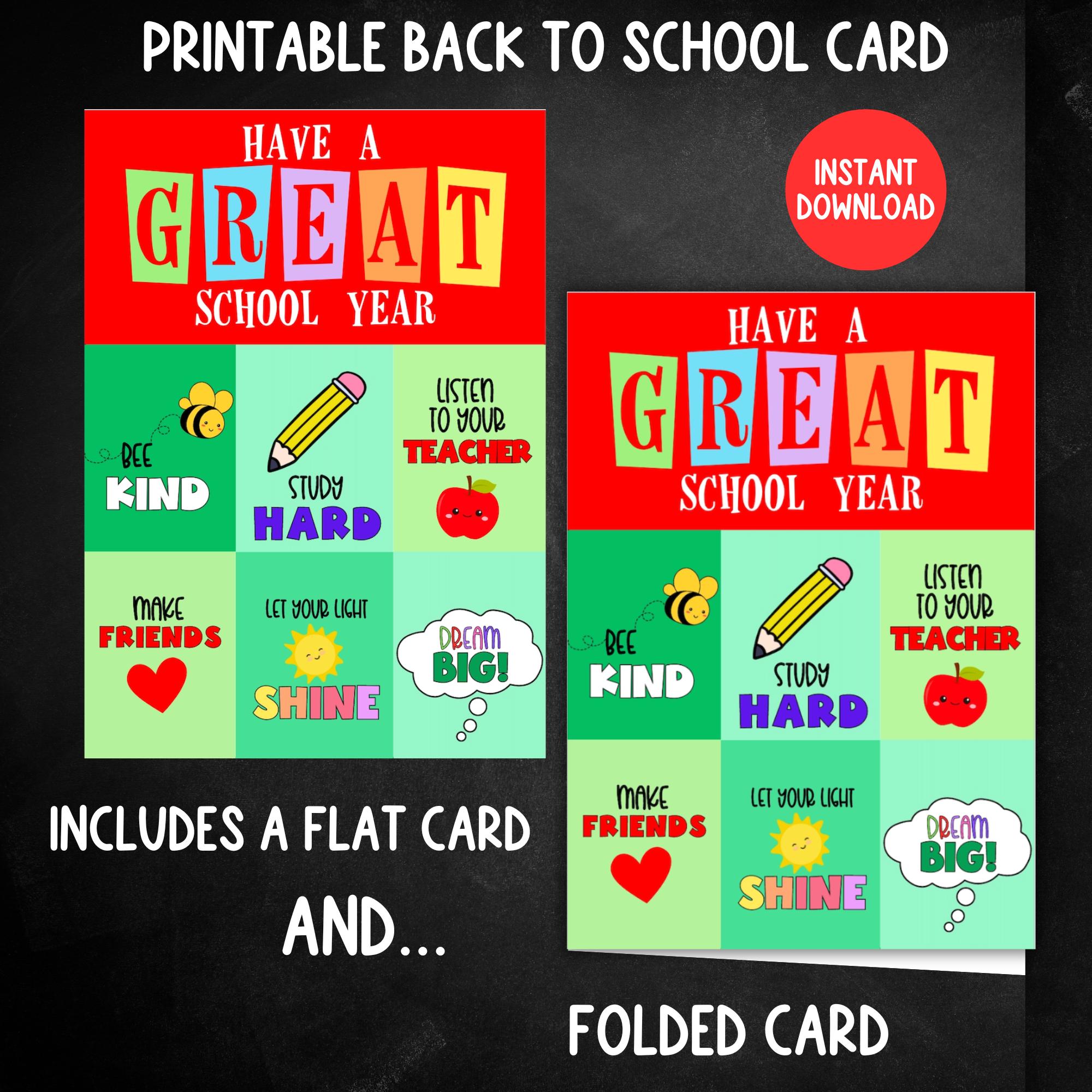 Printable Back to School Card, Teacher Card, 1st Day of School Card ...