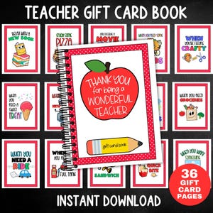 Libro de tarjetas de regalo para maestros, regalo imprimible de agradecimiento para maestros, regalo de fin de año para maestros, agradecimiento para maestros, regalo personalizado para maestros