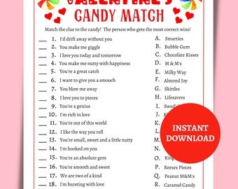 Valentine&#39;s Candy Trivia Game, Virtual or Printable Valentine&#39;s Day Party Game, Valentines Activity for Kids, Adults and Classrooms