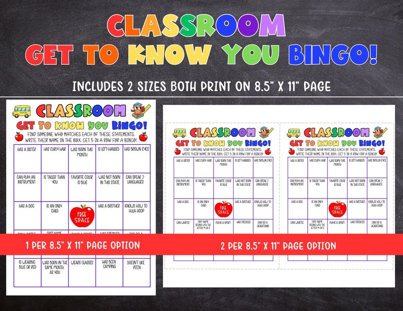 Classroom Bingo, Kids Icebreaker Game, Back to School Game, Classroom ...