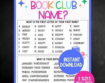 Book Club Name Game WITH Name Tags and Sign, Printable Book Club Game, Book Club Icebreaker Game, Games for Readers, Book Club Activity