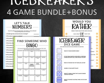 Paquete de juegos para romper el hielo, iniciadores de conversación imprimibles, juegos para iniciar una fiesta en tonos pastel, juegos para conocerse, juegos para romper el hielo