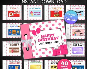 Editable Birthday Gift Card Book, Printable Birthday Gift, Last Minute Birthday Gift, Adult Birthday Gift, Gift for Teen, Gift Card Holder