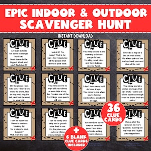 Indoor and Outdoor Scavenger Hunt, Printable Birthday Treasure Hunt for Kids, Tweens, Teens, Adults, Birthday Treasure Hunt, Birthday Game