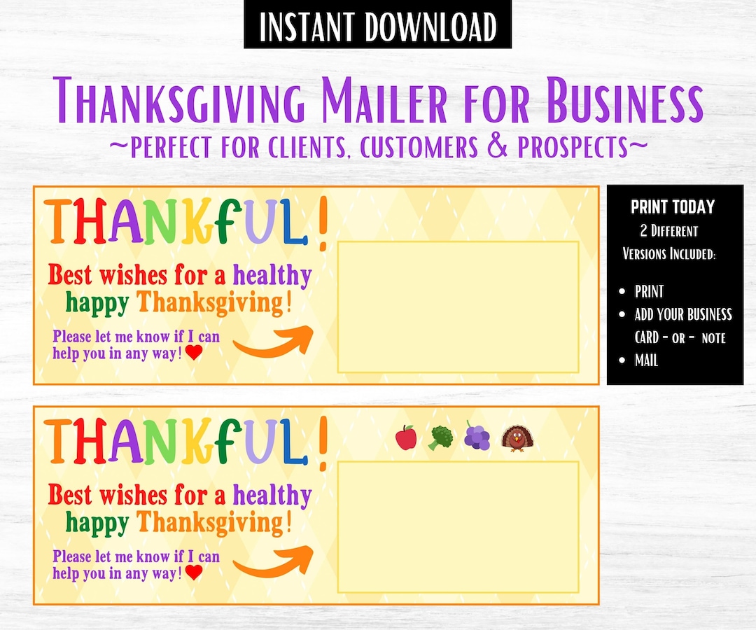 Thanksgiving PRINTABLE Mailer for Clients Thanksgiving Etsy