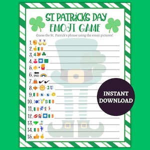 St Patricks Day Emoji Game, St Patricks Day Printable Game, Emoji Game, St Patricks Day Game for Kids and Adults and Classrooms